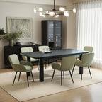 VKNOW Modern Faux Leather Dining Chairs Set of 6 with Armrest, Green | Armed Dining Room Chairs with Metal Legs, Kitchen Chairs for Restaurant Kitchen Living Room