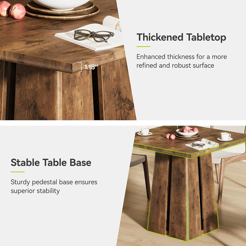 LITTLE TREE Wooden Square Dining Table 4 Sets, 31.5" Farmhouse Kitchen Table with Heavy-Duty Pedestal Base, Dinner Furniture for Dining Room, Living Room, Kitchen (1, Rustic Brown)