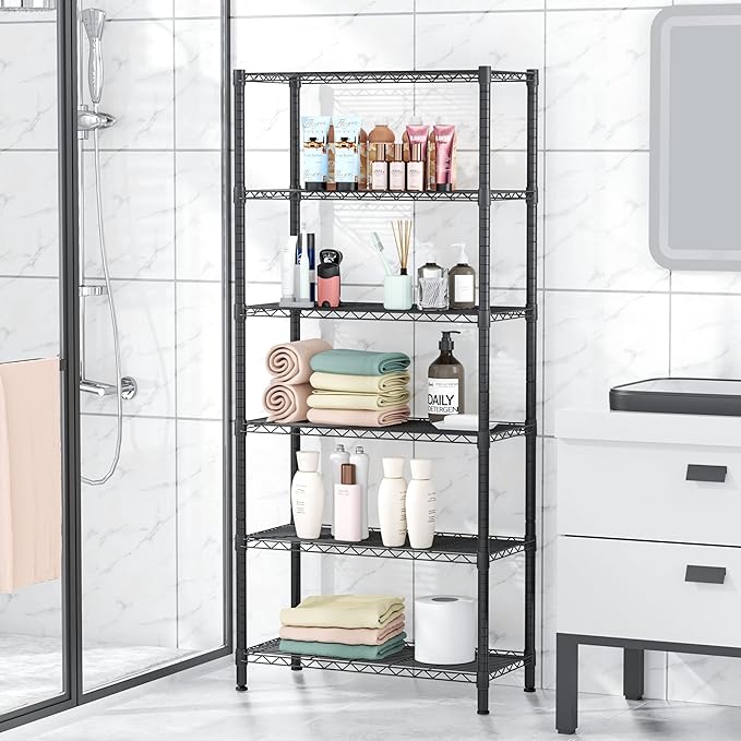 6 Tier Adjustable Storage Shelves,Heavy Duty Metal Utility Shelf 900LBS Capacity,Wire Shelving Unit Organizer Rack for Home,Kitchen,Office,Bathroom,Pantry Room,12" D x 22" W x 69" H,Black