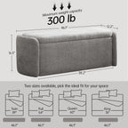 VKNOW 46" Oval Storage Ottoman Bench, Upholstered End of Bed Bench Ottomans Bench Foot Rest, Sherpa Storage Bench for Bedroom, Living Room and Hallway, Light Grey