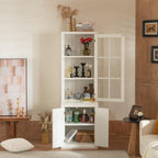 Havemies 75" Freestanding Pantry Cabinet with Glass Lattice Door, Large Farmhouse Kitchen Storage with Double-Action Hinges for Dry Food & Supplies, White