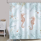 Bonhause Coastal Seahorse Shower Curtain, Blue Ocean Beach Starfish Coral Underwater Bathroom Curtain 72 x 72 Inch Polyester Fabric Waterproof Bath Curtain with 12 Hooks