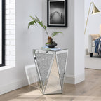 Henf Mirrored End Table Modern Inverted Triangular Side Table with Crystal Design Decorative Glass Accent Small Coffee Table Bedside Table for Home Decoration Crystal Diamond Bed Night Stand