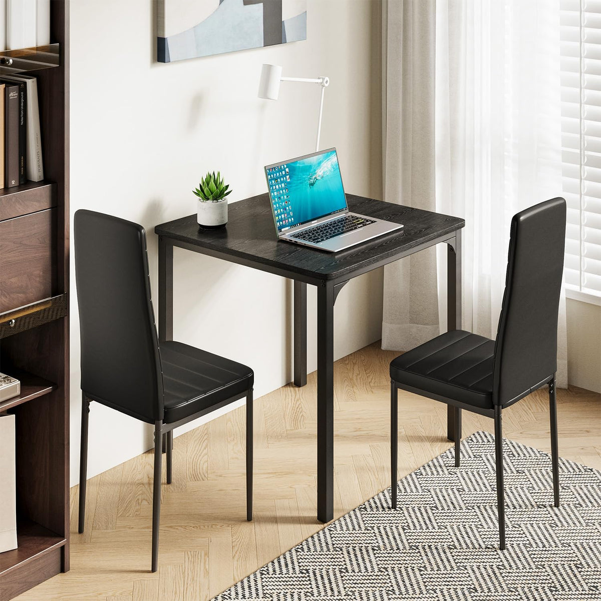 Gizoon Kitchen Table for 2, Table and Chairs Set of 2, 3 Piece Dinner Table Set with 2 Upholstered PU Leather Chairs for Dining Room, Living Room, Apartment, Small Space, Black