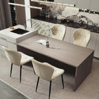 Dining Chairs, Modern Dining Room Chair Diamond Leather with Wooden and Metal Frame, Set of 2 (Khaki)