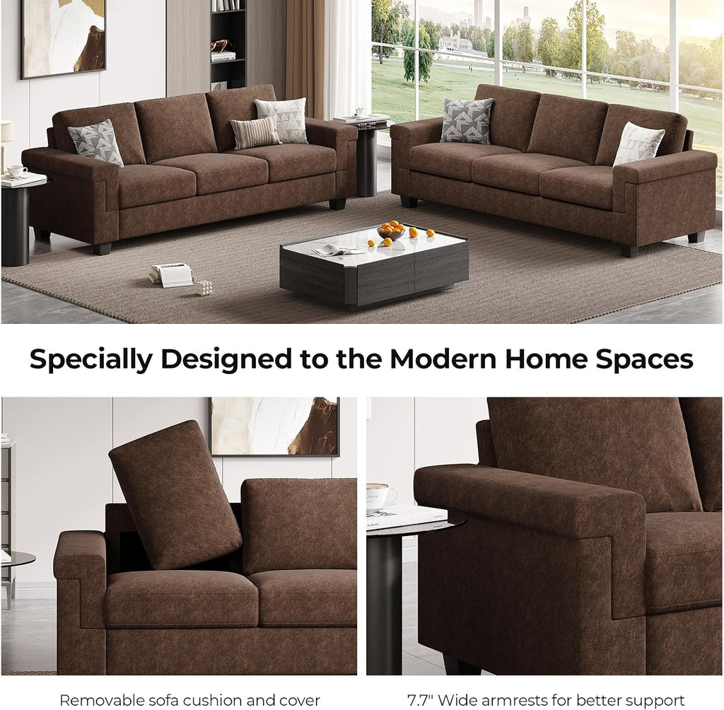 COPIAE 3 Seater Sofa Couch with Deep Seat, 90" Modern Upholstered Sofa with Armrests, Easy Installation, Comfy Couches for Living Room, Apartment,Dark Brown