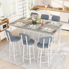 Recaceik 50" Dining Table Set for 6, 7-Piece Counter Height Bar Table Set with Upholstered Stools, Space-Saving Modern Pub Set for Kitchen, Breakfast Nook & Home Bar, Grey