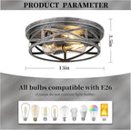 3-Light Cage Ceiling Light Fixtures, Farmhouse Close to Ceiling Lights, 13 Inch Black and Silver Metal Flush Mount Ceiling Lights for Bedroom, Living Room, Porch Kitchen Entrance
