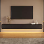 POVISON Fully-Assembled Minimalist Floating TV Stand with LED Lights, Modern Wall-Mounted Media Console with 4 Flip-Down Cabinet Doors for 85 Inch TV, Black Oak, 94"
