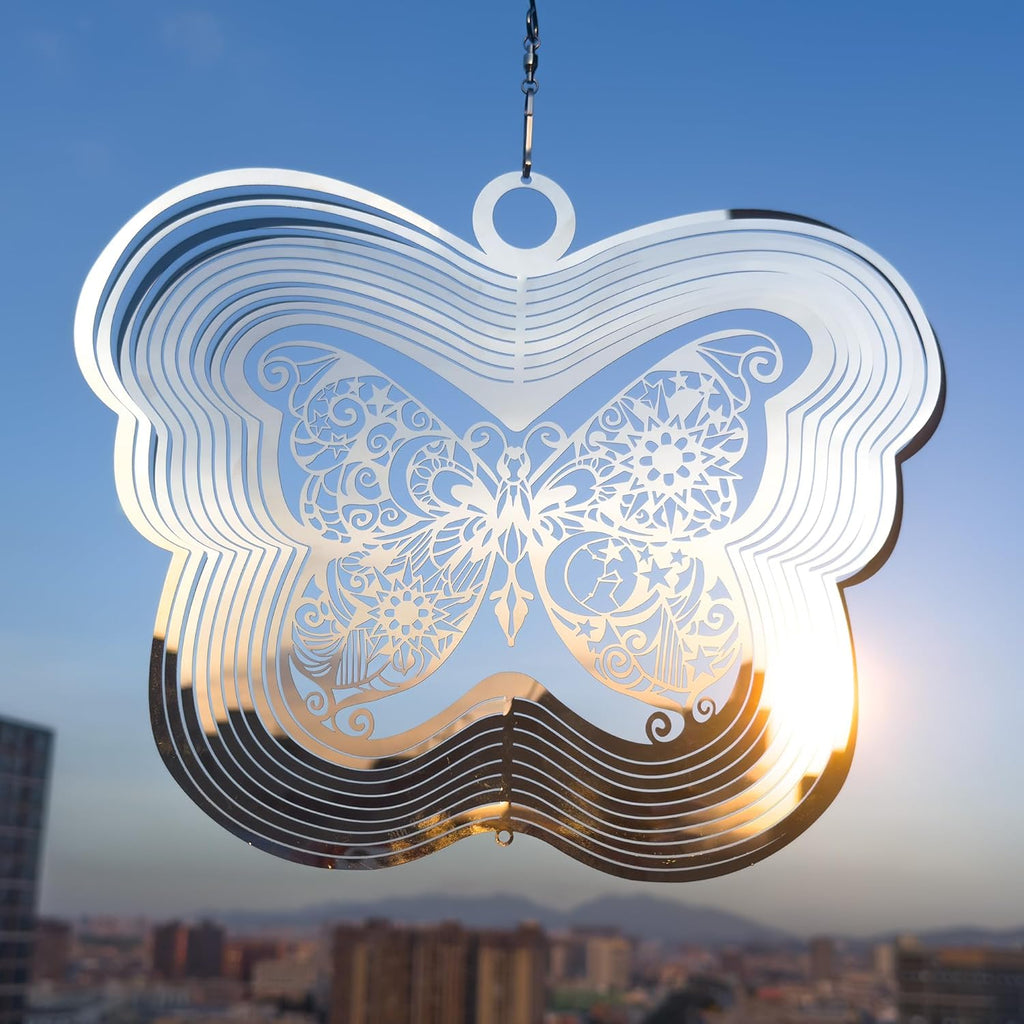 Wind Spinners Outdoor, 3D Butterfly Hanging Wind Spinners, 12 inches, Kinetic, Stainless-Steel Metal, Smooth Spinning, Indoor and Outdoor Decoration for Garden, Patio, Yard, Gift for Women Mom Wife