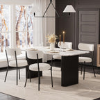RGZ Modern Oval Dining Table Set for 4,71" Faux Marble Kitchen Table with Ripple Legs & 4 White Black Boucle Dining Chairs, Dinner Table and Chair for Dining Room, Home, Apartment