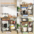 Microwave Stand, Coffee Cart, Microwave Cart with Wheels & Adjustable Shelf | Coffee Bar Table Station, Rolling Storage Cart Organizer Shelf for Living Room, Kitchen Island, Office, Rustic Brown
