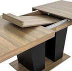 KEIKI 63"–79" Extendable Dining Table, Rectangular Wooden Kitchen Table with Dual Pedestal Base, Space-Saving Transformer Table for 4–10 People, Brown