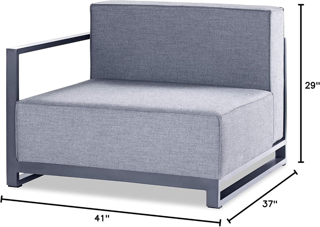 Sensation Indoor/Outdoor Modular in Grey Acrylic Fabric with TPU Coating Aluminum Frame. Include one Decoration Pillow 18"x18" in White. Each Chair Sold Separately