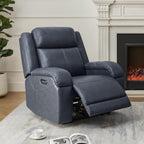 Watson & Whitely Genuine Leather Wall Hugger Power Recliner, Navy Blue