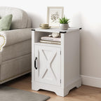 RoyalCraft Farmhouse Nightstand, White End Table for Bedroom | 25" Tall Bedside Table with Charging Station, Wooden Side Table with Large Storage and Shelf for Bedroom, Living Room