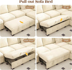 Ihanherry 106-inch Large L-Shaped Sectional Sofa Bed, 7-Seater Convertible Pull Out Sleeper with Storage Ottoman, 4 Pillows & USB Charging Ports, Premium Chenille Fabric for Big Living Room（Beige）