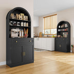 71" Tall Arched Kitchen Pantry Cabinet, Modern Kitchen Storage Cabinets with Hidden Drawer and Spacious Countertop, Wooden Storage Pantry Cabinet for Living Room, Dining Room, Black