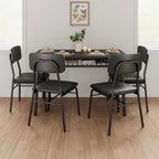 GarveeHome Dining Table Set for 4 with Storage Rack, Black | 5-Piece Kitchen Table and Upholstered Chairs, Wood Tabletop, Heavy-Duty Metel Frame, for Small Space, Apartment, Kitchen Room