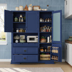 78" Tall Kitchen Pantry Cabinet with Hutch, Large Freestanding Buffet with Drawers, Cabinet Door Organizer and Adjustable Shelves, Wood Tall Storage Cabinet for Kitchen, Dining Room, Blue