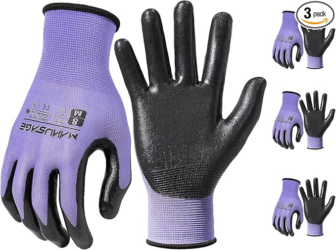 MANUSAGE Safety Work Gloves - Protective Glove for Men & Women - Ultrathin Hand Protection - For Construction, Gardening, Landscaping - Purple - Size XL - 3 Pairs