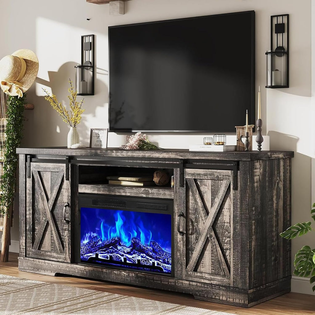 AMERLIFE Farmhouse 5 Piece Living Room Table Set, 63" TV Stand, Daark Oak