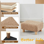 Small Foot Stool Ottoman, Sherpa Footstool Ottoman Foot Rest for Couch, Rectangle Footstools and Ottomans Small for Living Room, Entryway and Bedroom (Light Brown)