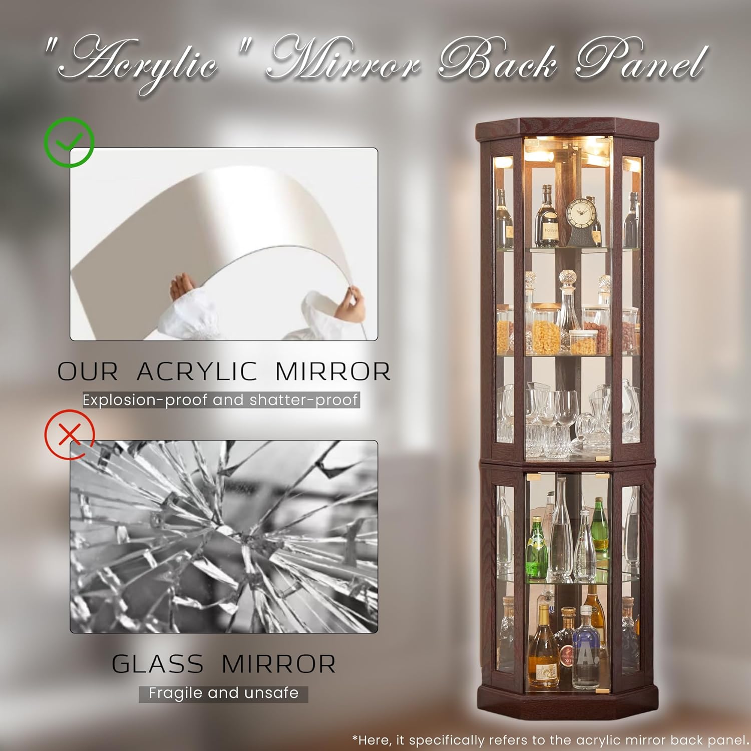 70" Lighted Corner Curio Cabinet, Wood China Display Case with Tempered Glass Doors & Adjustable Shelves, Light Bulb Included, Tall Wine Storage Rack for Bar and Liquor Storage (Dark Cherry)