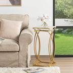 Glitzhome Nesting Side Tables, Set of 2 End Tables with Metal Frame & Tempered Glass Top, Coffee Tables Decorative Accent Tables for Bedroom, Living Room, Home Office - Golden