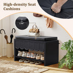 ORRD Shoe Storage Bench with Cushion, Shoe Rack Organizer Cabinet Bench with Wave Panel Drawer and Open Shelf for Entryway, Hallway, Living Room (Black)