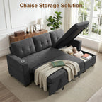 KCGKCG 82" L Shaped Sleeper Sofa Bed, Pull Out Couch Bed with Storage Chaise/Reclining Backrest, Sectional Couches for Living Room with USB Port, Foldable Table, Cup Holder, Side Pocket, Deep Grey