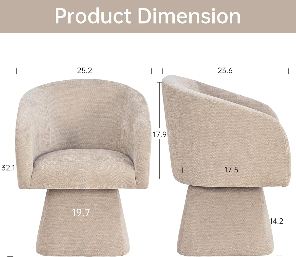VKNOW Upholstered Swivel Dining Chairs Set of 2, Modern Dining Room Chairs with Barrel Back, Accent Arm Chair for Dining Room, Living Room, Bedroom, Vanity, Khaki