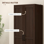 HOMCOM 63" 2-Door Kitchen Pantry 5-Tier Cinnamon Cherry Wood Grain | Freestanding Storage Cabinet, Shelving, 2 Adjustable Shelves, for Dining Room