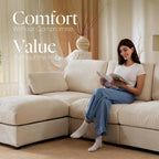Modular Sectional Couch Chenille Fabric Upholstery Washable Sofa with Side Pocket No Tool Assembly Cloud Seating Comfort Couches for Livingroom Apartment - Beige 3 Seater with Ottoman 94"