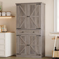 BORNOON Pantry Organizers and Storage Cabinet, 67.7” Barn Door White Kitchen Cabinet with Drawers and Adjustable Shelf, Tall Pantry for Kitchen, Dining Room, Living Room Bedroom