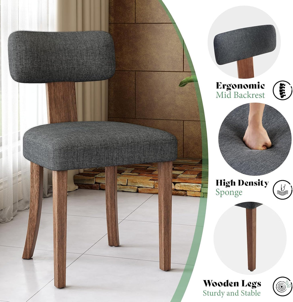 AMERLIFE Kitchen Chairs, Set of 4 Modern Linen Chairs with Upholstered Curved Backrest & Seat, Hardwood Frame, Dark Grey