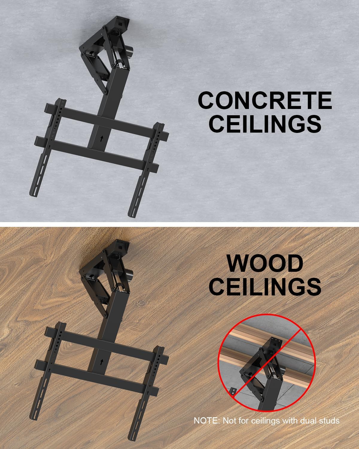 Electric Ceiling TV Mount with Remote for 23-55 inch Flat Curved Screen TVs | Motorized Flip Down Ceiling Mount for Flat and Pitched Roof Indoor Outdoor, Drop Down VESA Mount Bracket, Black