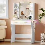 Xixini Vanity Desk with LED Lights Mirror & Power Outlet, Small Makeup Vanity Table Set with Storage Drawers, 3 Lighting Modes & Adjustable Brightness, Dressing Table for Women Girls Bedroom, White