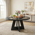 Lailang 47 Inch Dining Table, Small Dining Room Tables, Round Kitchen Tables, Wood Dinner Table, Dining Table for 4, Rustic Farmhouse Table, 47 x 26 x 30 Inch, Black