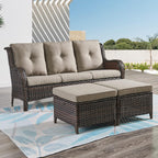 Outdoor Ottomans Patio Foot Rest - 2 Piece Wicker Rattan Ottoman Footrests Footstools with Comfortable Cushions for Patio Porch Deck Balcony Garden(Brown Wicker/Grey Cushion)