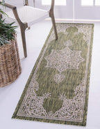 Unique Loom Outdoor Traditional Collection Area Rug - Antique (2' x 6' 1" Runner, Green/ Gray)