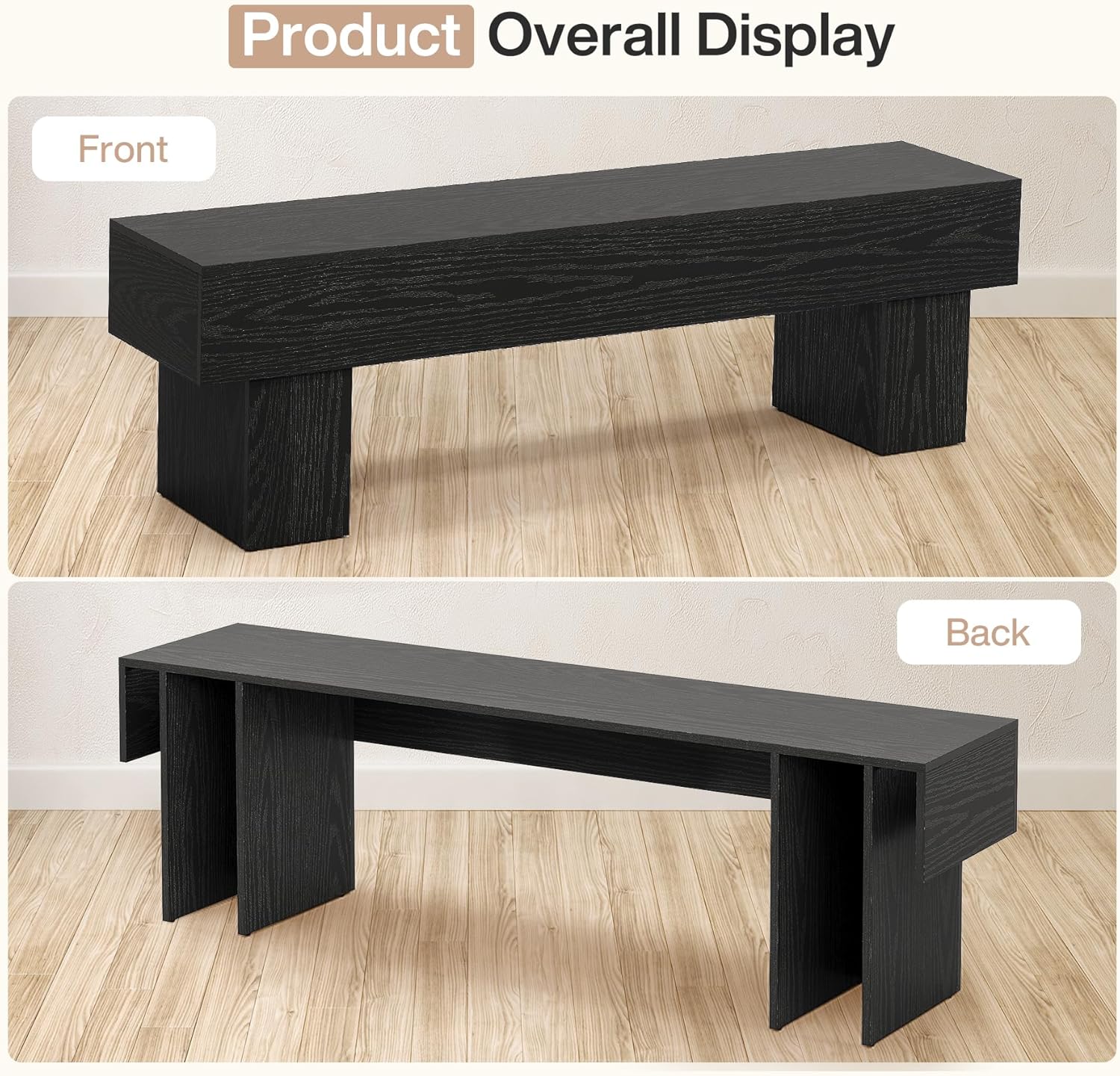 Tribesigns 63“ Extra Long Entryway Bench, Indoor End of Bed Bench for Bedroom, Farmhouse Wooden Shoe Seat Dining Bench for Dining Room, Living Room, Hallway, Black