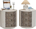 SUNBURY Round Night Stand Set of 2, Farmhouse Bedside Table, Farmhouse End Table, Vintage Wood Nightstand with Drawers, Round Accent Table for Living Room, Bedroom, No Assembly Required