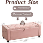 Royal Windsor Ottoman with Storage,Tufted Storage Bench with Safety Hinge,Holds up to 350 lb,Upholstered Bench with Seating for Bedroom, Living Room,Entryway,Pink