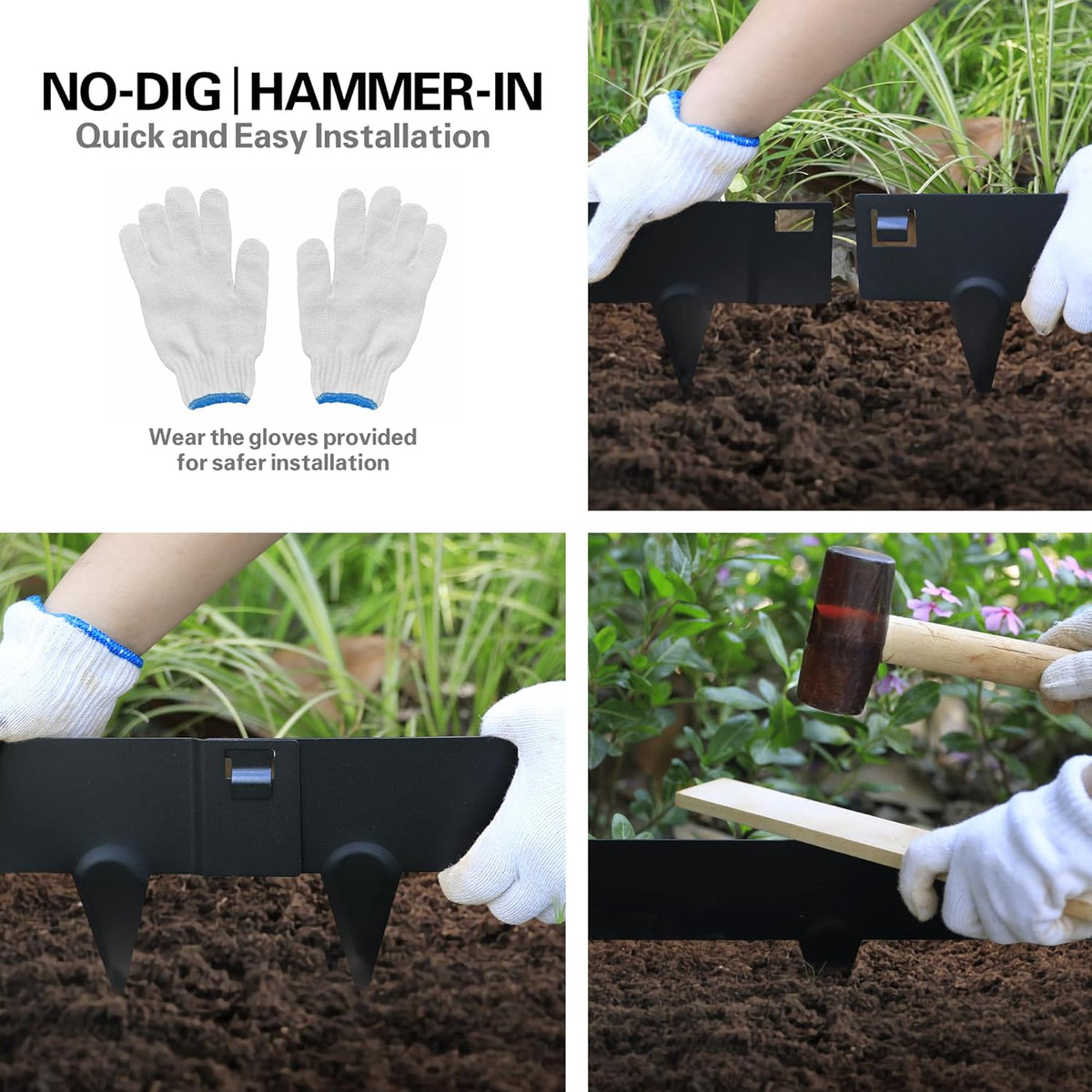 Worth Garden 10-Pack (34Ft Total) Galvanized Steel Landscape Lawn Edging - 6 in. H Bendable Metal Strips - Hammer-in 18-Gauge Flexible Black Edging Border - Yard Pathway Divider - Buckle Connection