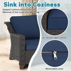 4 Pieces Patio Conversation Furniture Set - 2 Chairs with Ottomans Set of 2, Outdoor Wicker Armchairs with Water-Resistant and Washable Cushions for Porch, Balcony, Sunroom (Navy Blue)
