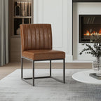 Kitchen Chairs Set of 2, Upholstered PU Leather Dining Chairs Metal Frame | Mid Century Modern Side Chairs Industrial Brown Accent Chair for Dining Room, Living Room, Waiting Room, Reception, Office