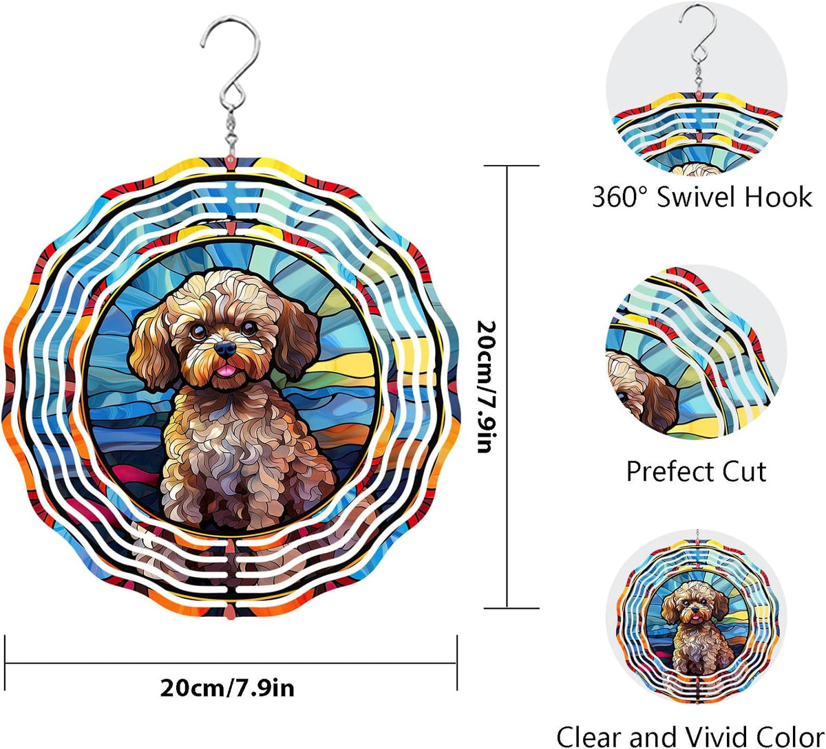 Poodle Dog Wind Spinners Outdoor Dog Memorial Gifts, 3D Metal Kinetic Hanging Garden Wind Spinner, Spinner Decor, Wind Sculptures for Outdoor & Indoor, Window, Yard Decor (Poodle 1)