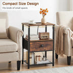 LOAKEKEL Nightstands Set of 2 with Charging Station, Side Tables Bedroom | Night Stand Set 2, End Tables Living Room with Type-C, Fabric Drawer & Open Shelves, Rustic Brown