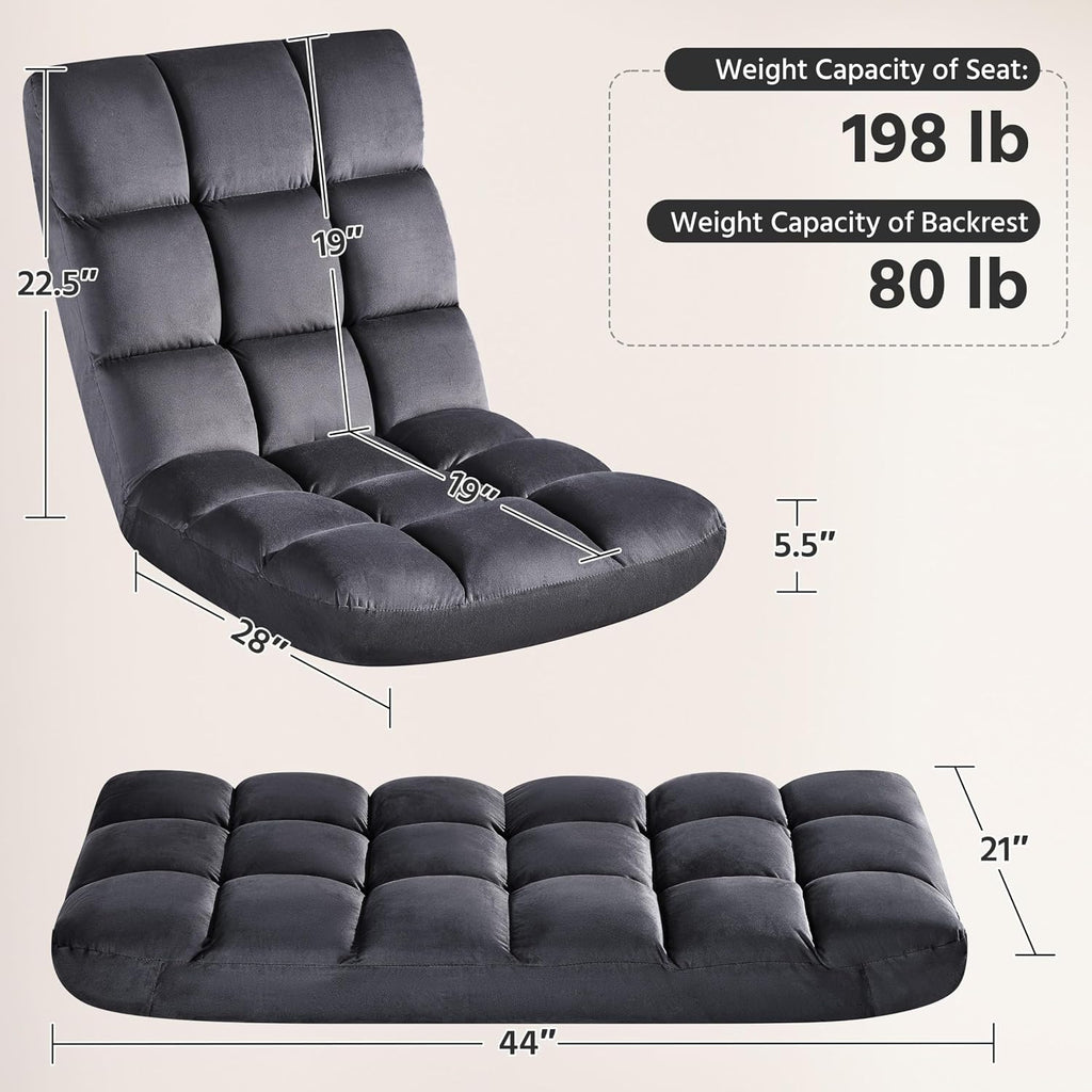Yaheetech 14-Position Folding Floor Chair with Adjustable Back Support Gray | Velvet Floor Gaming Chair with Thick Foam, Iron Frame Floor Seat, Easy to Store, Lazy Recliner for Yoga Meditation